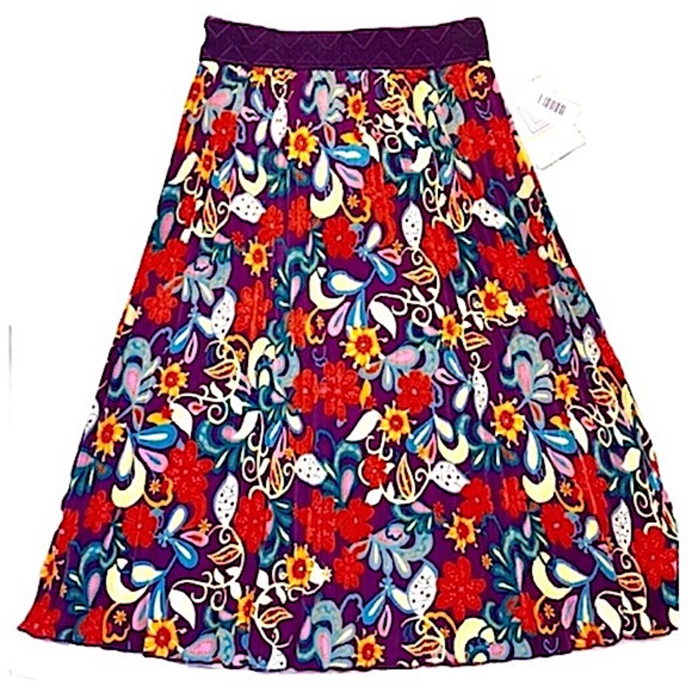 LulaRoe Purple Floral Print Pleated Jill Skirt